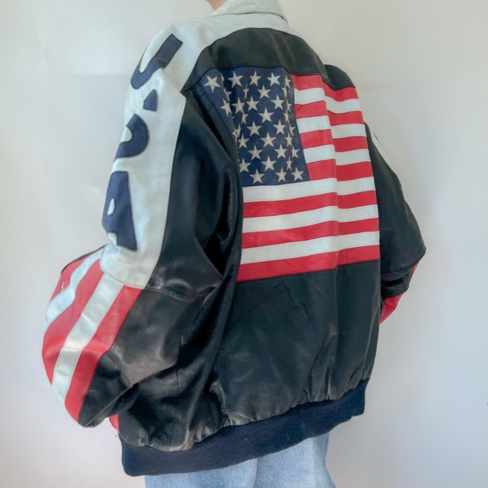 Vintage 80s/90s Black Collared Leather USA Aviator Bomber Jacket ✨